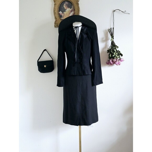vintage Jackets & Blazers - vintage 70s 80s black fitted double breasted blazer jacket classic chic...